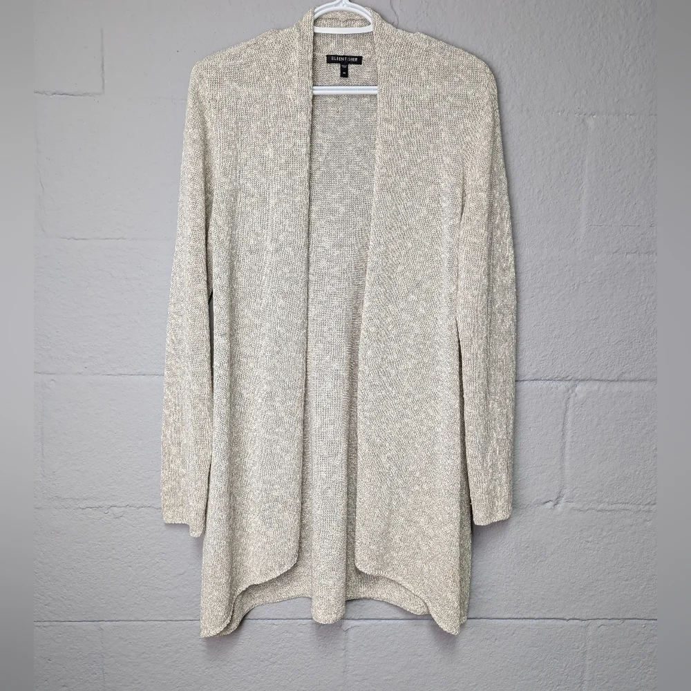Eileen Fisher Linen Blend Loose Knit Open Cardigan Size M Heathered Beige - Picture 1 of 9